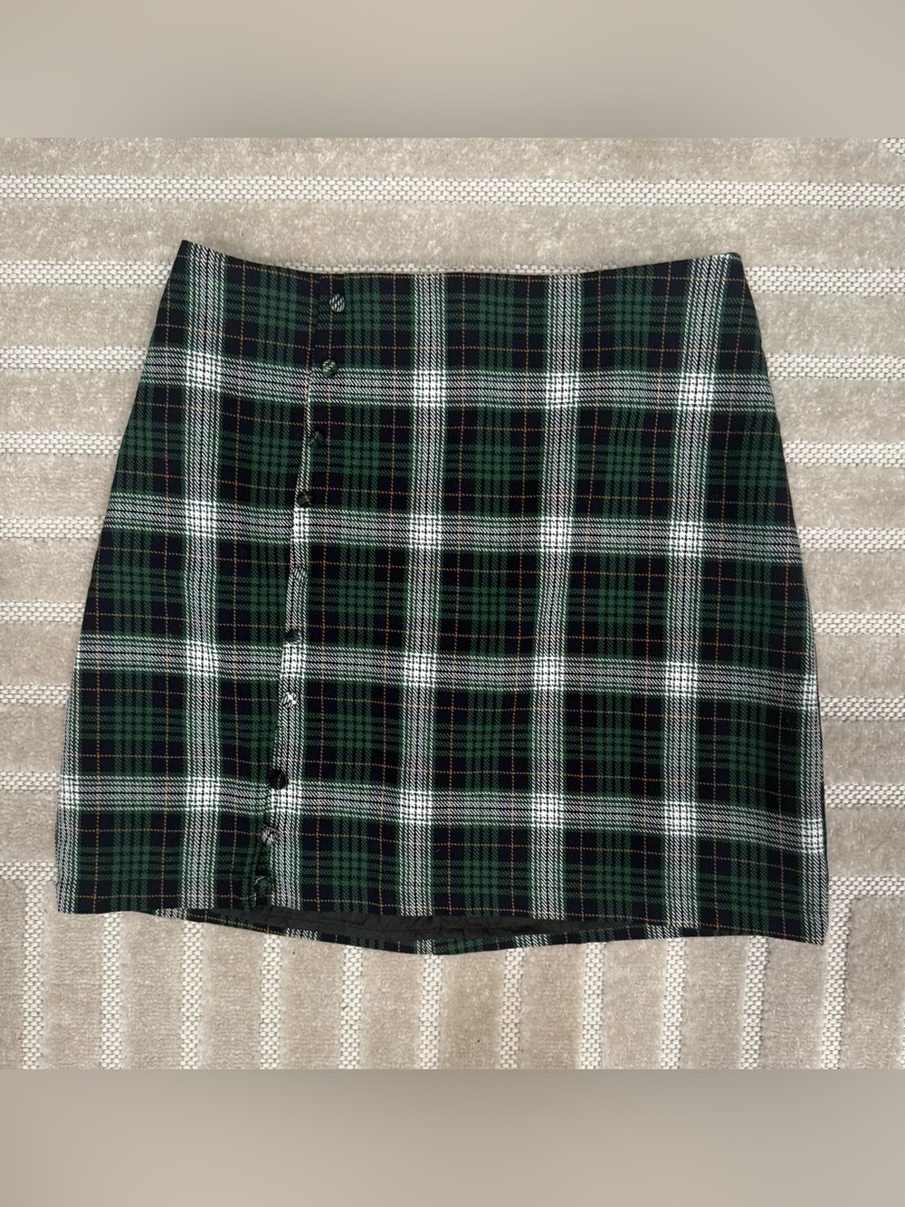 Blue Rain Green and Black Plaid Button-Front Mini Skirt